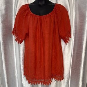 Lungo L’Arno Women’s 1X Linen Crochet Hem Wide Neck Tunic